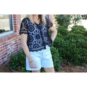 NEW CHARLIE B women's crochet bolero top in multi
